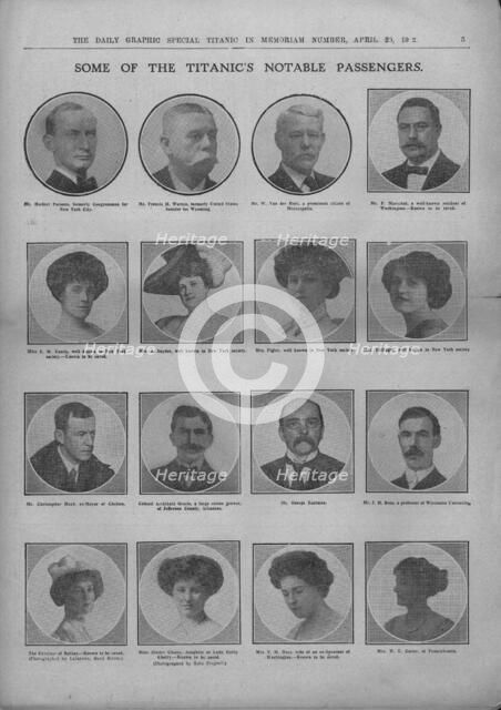 'Some of the Titanic's Notable Passengers', April 20, 1912. Creator: Unknown.