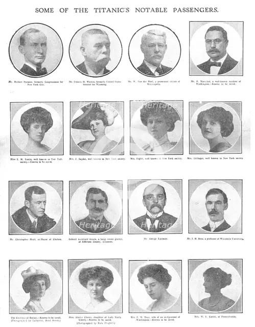 'Some of the Titanic's Notable Passengers', April 20, 1912. Creator: Unknown.