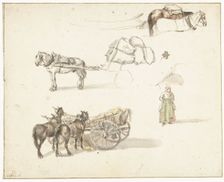 Some studies of carts and a standing farmer's wife, 1633-1687. Creator: Gillis Neyts