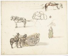 Some studies of carts and a standing farmer's wife, 1633-1687. Creator: Gillis Neyts