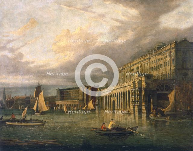 'Somerset House and the Adelphi from the River', c1825. Creator: John Paul.