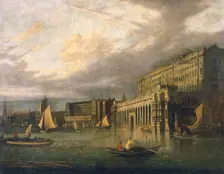Somerset House and the Adelphi from the River c1825. Creator: John Paul