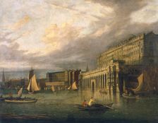 Somerset House and the Adelphi from the River c1825. Creator: John Paul