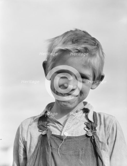 Son of cotton picker living in squatters' camp near Farmersville, California, 1936. Creator: Dorothea Lange.