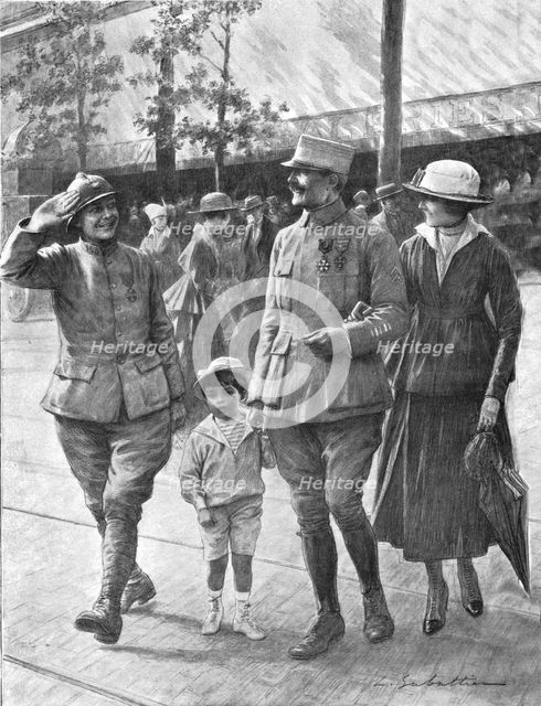 'Son Colonel !; En permission tous les deux, un lieutenant-colonel et un jeune soldat de..., 1916. Creator: Louis Remy Sabattier.