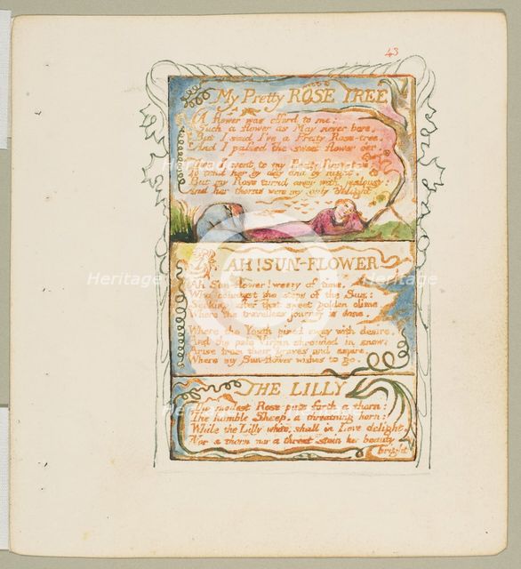 Songs of Innocence and of Experience: My Pretty Rose Tree, Ah! Sun-Flower, The Lily, ca. 1825. Creator: William Blake.