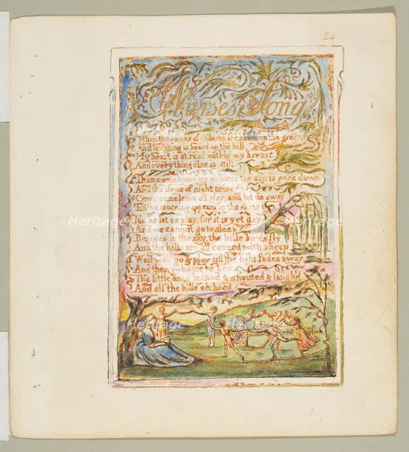 Songs of Innocence and of Experience: Nurse's Song, ca. 1825. Creator: William Blake.