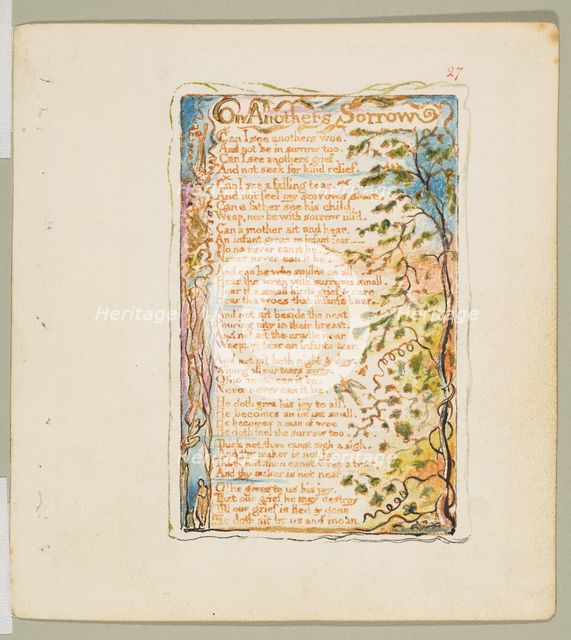 Songs of Innocence and of Experience: On Anothers Sorrow, ca. 1825. Creator: William Blake.