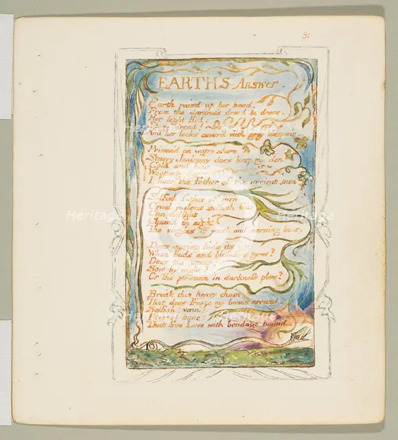 Songs of Innocence and of Experience: Earth's Answer, ca. 1825. Creator: William Blake.