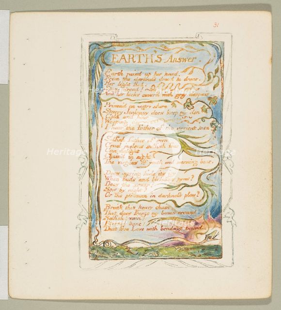 Songs of Innocence and of Experience: Earth's Answer, ca. 1825. Creator: William Blake.