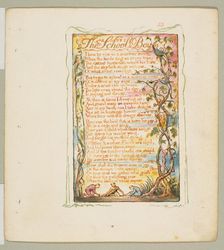 Songs of Innocence and of Experience: The School Boy, ca. 1825. Creator: William Blake