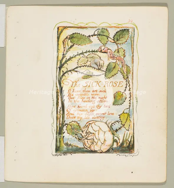 Songs of Innocence and of Experience: The Sick Rose, ca. 1825. Creator: William Blake.