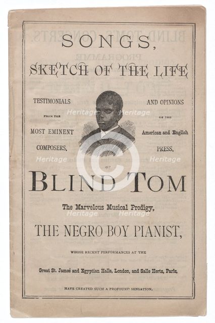 Songs, Sketch of the Life of Blind Tom, ca. 1876. Creator: The Sun Book and Job Printing Establishment.