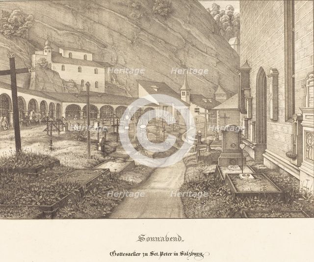 Sonnabend - Gottesacker zu St. Peter in Salzburg (Saturday - Graveyard of St. Peter's...), 1823. Creator: Ferdinand Olivier.