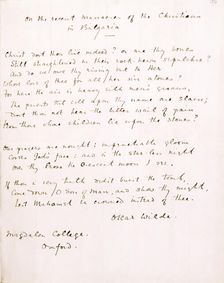 Sonnet On the Massacre of the Christians in Bulgaria by Oscar Wilde, 1818. Creator: Oscar Wilde