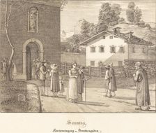 Sonntag - Kircheneingang in Berchtesgaden (Sunday - Going to Church near Berchtesgaden), 1823. Creator: Ferdinand Olivier