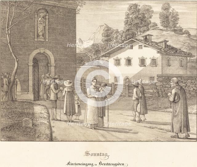 Sonntag - Kircheneingang in Berchtesgaden (Sunday - Going to Church near Berchtesgaden), 1823. Creator: Ferdinand Olivier.