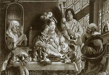 Soprano recorders and bagpipes; Brussels gobelin designed by Jacobus Jordaens 1948