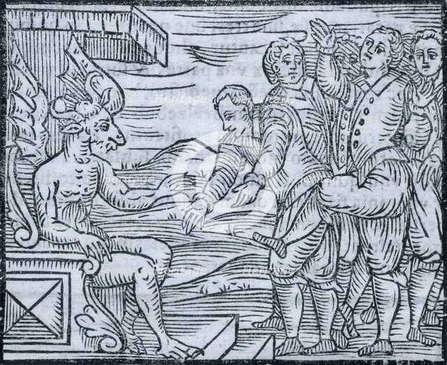 Sorcerers paying homage to the devil, 1608. Creator: Unknown.