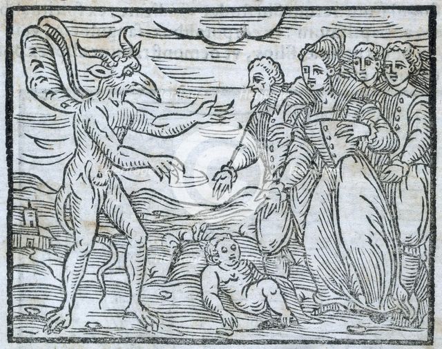 Sorcerers presenting a child to the devil, 1608.  Creator: Unknown.