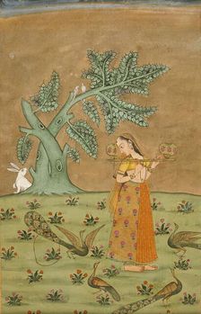Sorathi Ragini, Wife of Megha Mallar Raga, Folio from a Ragamala (Garland of Melodies), c1750. Creator: Unknown