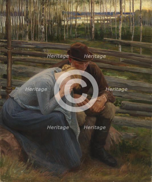 Sorrow, variation of the illustration for the poem At the Fair of Vernamo; Sorrow, 1894. Creator: Albert Edelfelt.