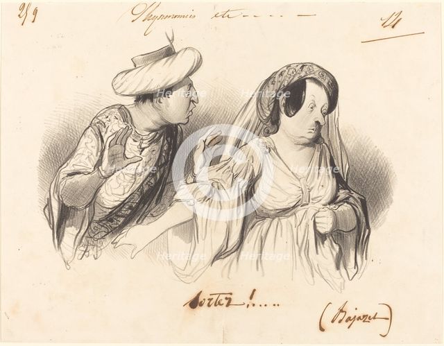Sortez!... (Bajazet), 1841. Creator: Honore Daumier.