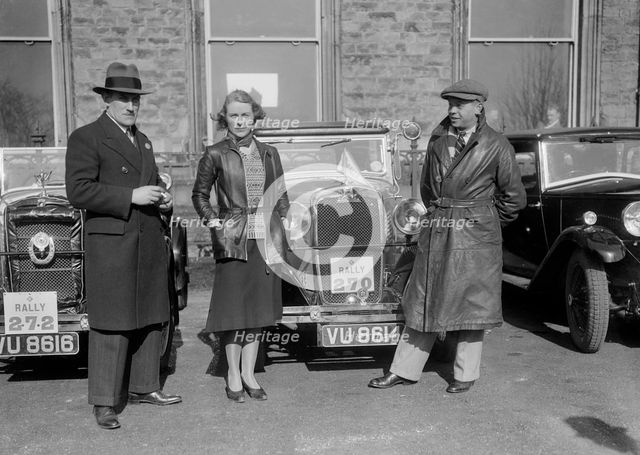 SA Crabtree and Kitty Brunell beside their Crossley cars at the RAC Rally, 1932. Artist: Bill Brunell.