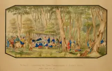 Sa-tan-ti Addressing the Peace Commissioners at Council Grove, Medicine Lodge Creek, 1867. Creator: Hermann Stieffel