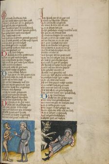 Satan before Job: Satan before the Ill Job; Weltchronik, about 1400-1410. Creator: Unknown