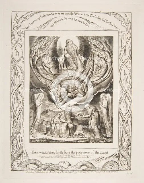 Satan Going Forth from the Presence of the Lord, from Illustrations of the Book of Job, 1825-26. Creator: William Blake.