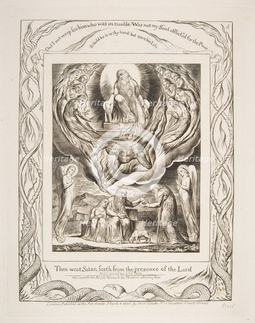 Satan Going Forth from the Presence of the Lord, from Illustrations of the Book of Job, 1825-26. Creator: William Blake.