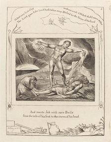 Satan Smiting Job with Boils, 1825. Creator: William Blake