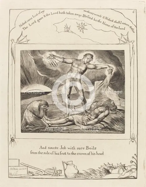 Satan Smiting Job with Boils, 1825. Creator: William Blake.