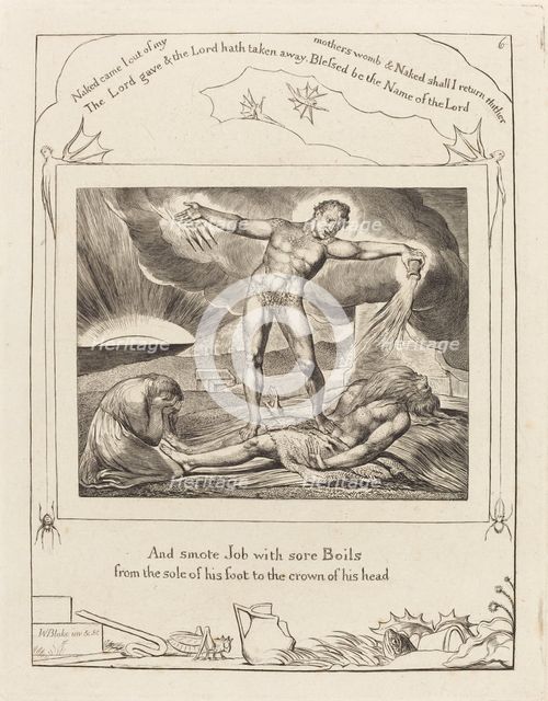 Satan Smiting Job with Boils, 1825. Creator: William Blake.