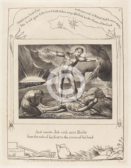 Satan Smiting Job with Boils, 1825. Creator: William Blake.