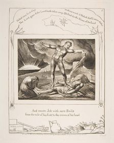 Satan Smiting Job with Boils, from Illustrations of the Book of Job, 1825-26. Creator: William Blake