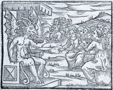 Satan pronounces a discourse to sorcerers, 1608. Creator: Unknown