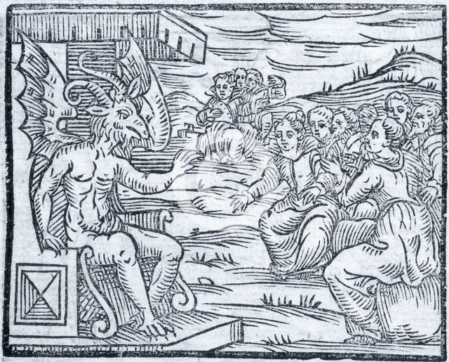 Satan pronounces a discourse to sorcerers, 1608. Creator: Unknown.