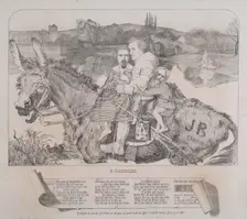 Satire of Millais's Painting -" St. Isumbras at the Ford", c1857. Creator: Frederick Augustus Sandys