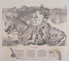 Satire of Millais's Painting -" St. Isumbras at the Ford", c1857. Creator: Frederick Augustus Sandys