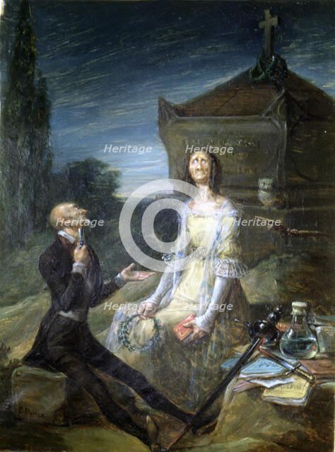 Satire of suicide for Love', oil Painting by Leonardo Alenza.