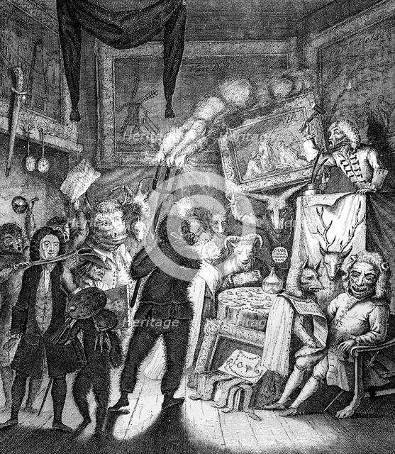 'Satire on a picture auction', 1730. Artist: William Henry Toms
