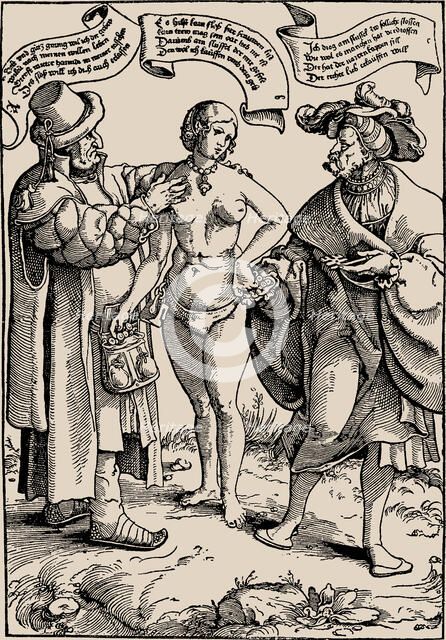 Satire on conjugal fidelity, c.1540. Creator: Vogtherr, Heinrich, the Elder (1490-1556).