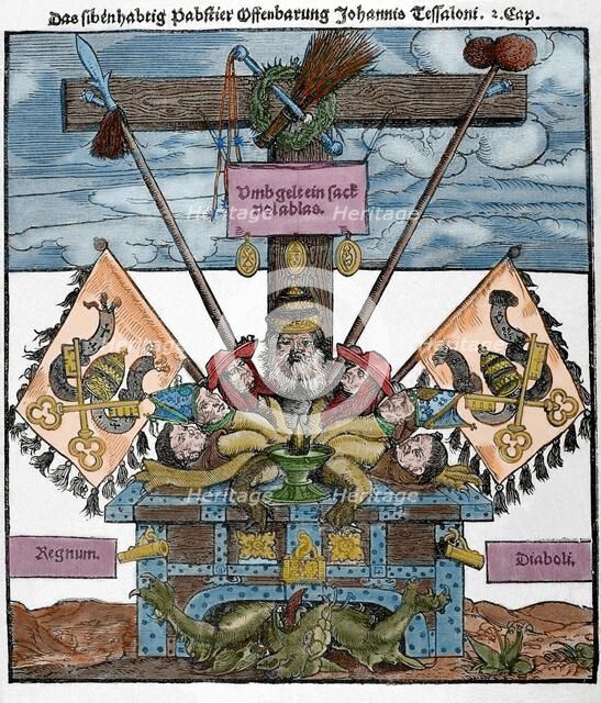 Satire against the sale of indulgences, Protestant Reformation, Germany, 1885.  Creator: Unknown.