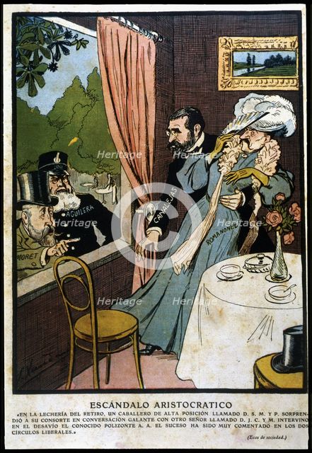 Satirical drawing about the political events in Madrid with the characters of Canalejas, Romanones,  Creator: Xauradó, Joaquin (1872- 1933).