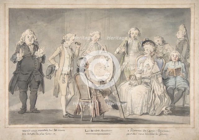 Satirical drawing: Artist Painting an Old Lady's Portrait, 1729-1804. Creator: attributed to Pietro Antonio Novelli.