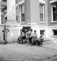 Saturday afternoon in front of the courthouse, Greenville [i.e., Greeneville], Tennessee, 1936. Creator: Dorothea Lange