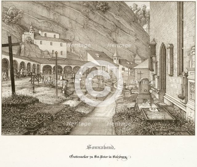 Saturday: Graveyard of St. Peter's in Salzburg, 1823. Creator: Ferdinand Olivier.