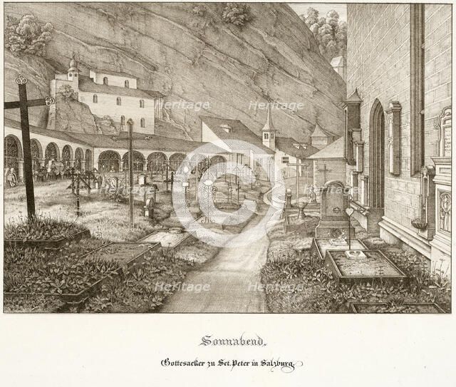 Saturday: Graveyard of St. Peter's in Salzburg, 1823. Creator: Ferdinand Olivier.